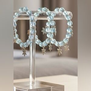 🧚🏻‍♀️ Beaded Silver snowflake and Blue Crystal Bracelets set of 3
